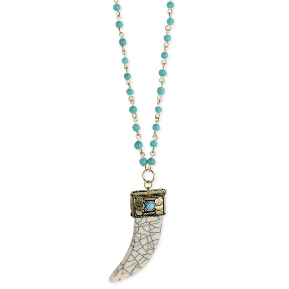 ZAD Turquoise Bead White Stone Look Horn Pendant NEW